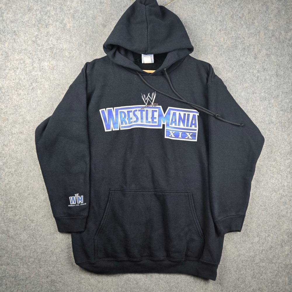 Vintage WrestleMania XIX Hoodie Mens Medium Black WWE 2003 Graphic Y2K